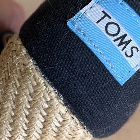 Toms wedge sandals, 4" heel , rattan with navy blue canvas fabric ankle strap - Picture 8 of 16